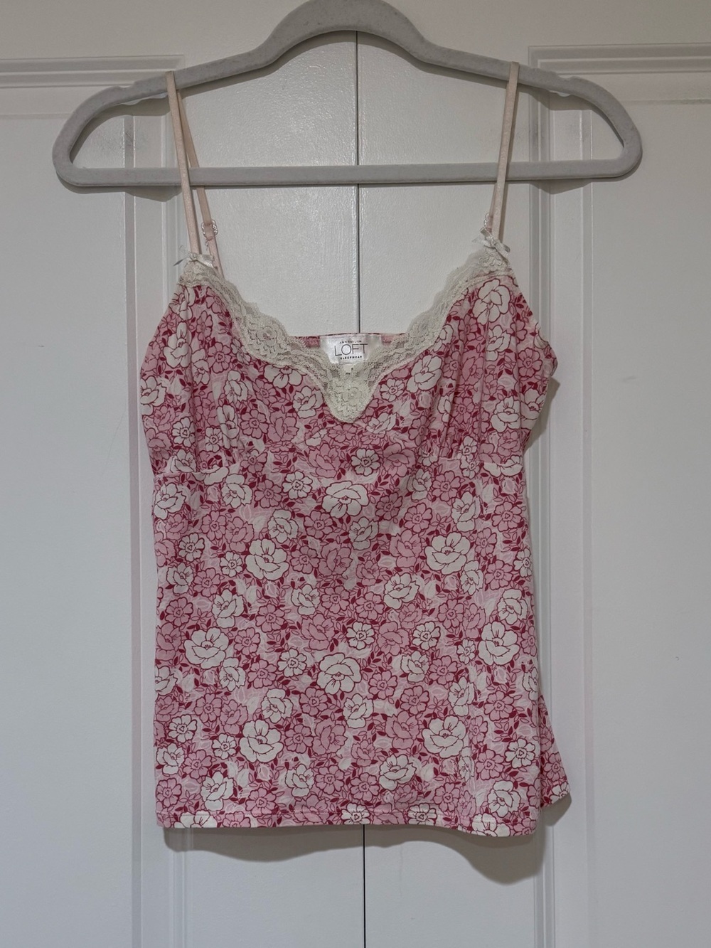 LOFT White Trim Pink Floral Lace Cami Sleepwear